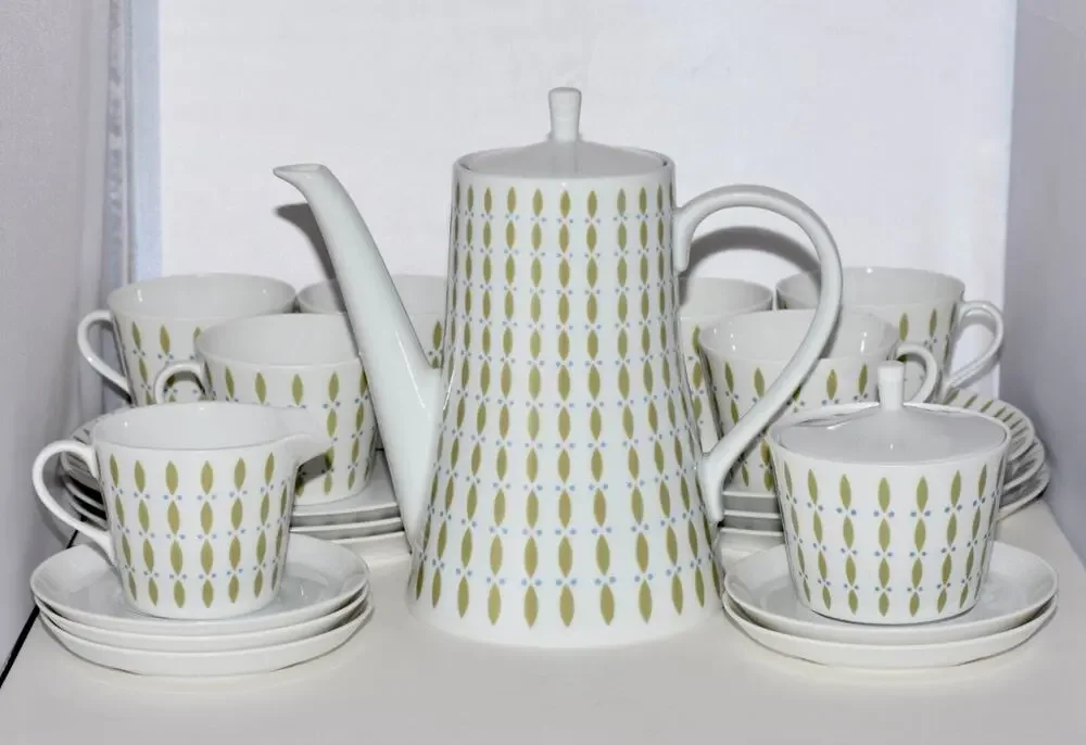 Melitta Zurich Luncheon Plates Coffee Tea Pot, Cup & Saucer 22pc MCM Modernism
